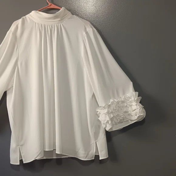 Elegant White Women's Top with Ruffle Sleeves - Picture 3 of 8